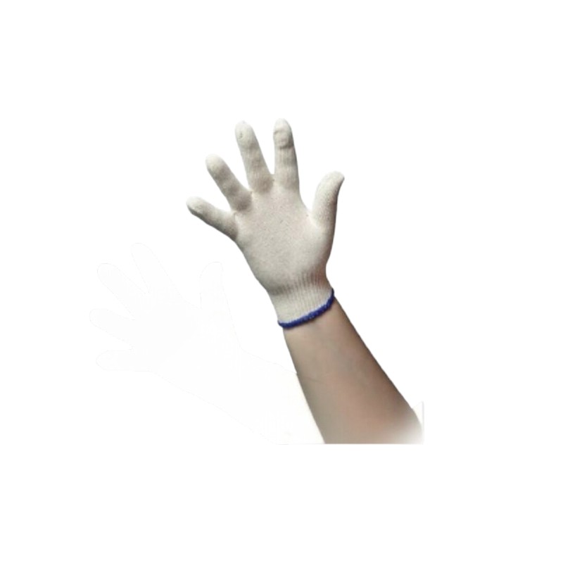 Gant coton tricot - Ligne bleue - Ecru - M - 10 pièces